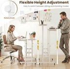 GIANTEX Mobile Standing Desk, Height Adjustable Stand Up Table with Wheels & Tilting Tabletop, Rolling Laptop Cart Computer Workstation for Standing or Sitting, Home Office Sit Stand Desk (White) - Image 3