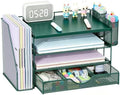 gianotter Desk Organizers and Accessories with File Holder, 4-Tier Desk Accessories & Workspace Organizers with Drawer and 2 Pen Holder, Desk Reference Organizer (Green, 4T with Metal Drawer) by gianotter