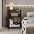 LELELINKY Black End Table, Small Side Table with Metal Frame,Modern Record Player Stand with Storage Shelf, Wood 3 Tier Sofa Bedside Tables, Narrow Nightstand for Living Room Bedroom Office - Image 3