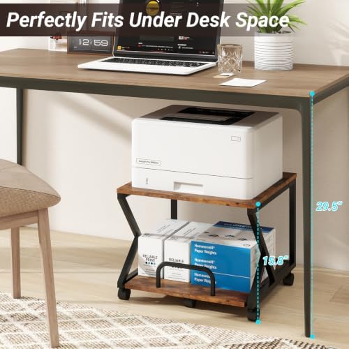 Natwind 2 Tier Printer Stand,19.7''x19.7'',with Pull Out Shelf,Retro - Image 3
