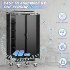 Superday Garage Storage Cabinet with Wheels，73" H Metal Storage Cabinet with Doors and Adjustable Shelves, Lockable Steel Utility Tool Cabinets for Garage, Home Office, Kitchen(Black) - Image 7