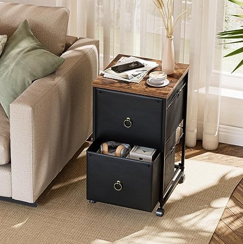 HOOBRO 2 Drawer Mobile File Cabinet, Rolling Printer Stand, Vertical Filing Cabinet, Office Drawers, Filing Cart for Home Office, A4/Letter Size, Nonwovens Drawer, Black and Rustic Brown BFK20WJ01 - Image 5