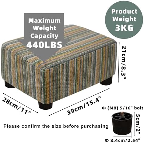 CAROLMADE Small Foot Stool Ottoman Footstool with Legs Under Desk Footrest for Living Room Bedroom and Office,Linen-Stripe Green - Image 3