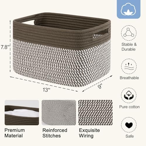 4 Pack Storage Baskets for Organizing, Woven Baskets for Shelves - Perfect for Toys, Books, Towels, and Clothes, Durable Gift Basket Bins Toy Storage, 12.7''Lx9''Wx7.8''H, Green & White - Image 2