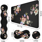Mouse Pad Set,(31.5×11.8 in) Desk Pad + Keyboard Wrist Rest Support + Mouse Wrist Rest + Coaster for Office,Home,Computer,Laptop - 4 Peony Flower - Image 3