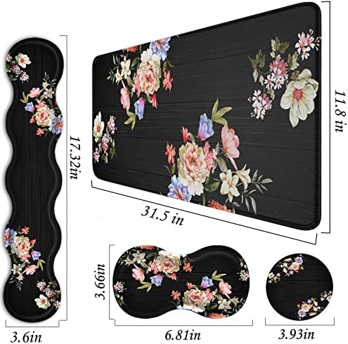 Mouse Pad Set,(31.5×11.8 in) Desk Pad + Keyboard Wrist Rest Support + Mouse Wrist Rest + Coaster for Office,Home,Computer,Laptop - 4 Peony Flower - Image 3