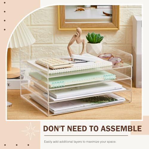 Harloon 4 Tier Paper Organizer Letter Tray Acrylic Desk File Organizer - Image 3