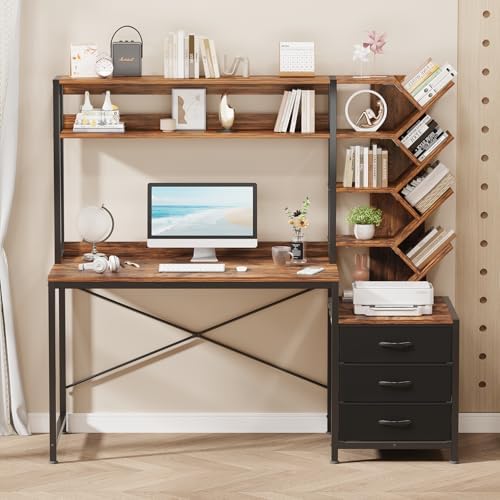 YOMILUVE 52" Computer Desk with Bookshelf, 3 Drawers ＆ Hutch for Bedroom by YomiluveDesign