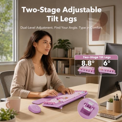 Wireless Keyboard and Mouse, Round Keycaps, Magnetic Wrist Rest, Lilac - Image 3