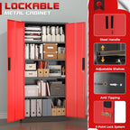 Superday 71" Lockable Steel Storage Cabinet, Locking Metal Storage Cabinets, Tall Black Red Cabinet with 2 Doors and 4 Adjustable Shelves for Garage, Home Office, Classroom, File, Easy Assemble - Image 5