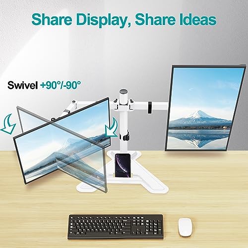 MOUNT PRO Dual Monitor Stand, Free-Standing Full Motion Monitor Desk Mount Fits 2 Screens up to 27 inches,17.6lbs with Height Adjustable, Swivel, Tilt, Rotation, VESA 75x75 100x100,White - Image 4
