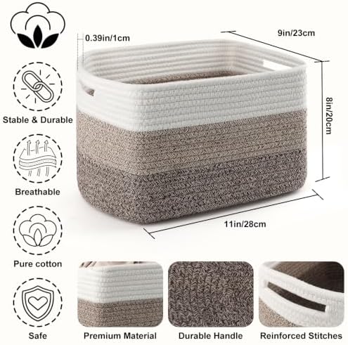 4 Pack Storage Baskets for Organizing, 12''Lx9''Wx8''H Woven Baskets for Storage Toys, Towels, Books, and Clothes, Cotton Rope Basket for Shelves with Handle - Image 2