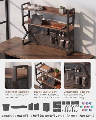 29.5 * 37.5 inch Double-Layer Desktop Storage Rack with DIY pegboard, Open Desktop Storage Rack, Multifunctional Office Supplies Storage Rack, Suitable for Home, Office, and Dormitory, etc. - Image 6