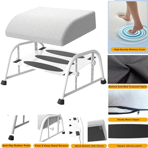 10-Level Adjustable Under Desk Footrest, XL White Metal Frame - Image 5