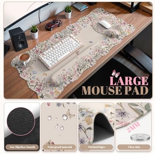 iCasso Beige Keyboard Mat 35.4"x15.7", Desk Protector for Workspace - Image 2