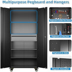SUXXAN 71-Inch Garage Storage Cabinet with Drawer, Pegboard and Wheels - Image 5