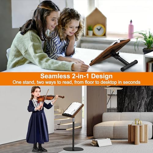2-in-1 Floor Music Stand & Desktop Book Stand, 16.5"–51" Height Adjustable - Image 2
