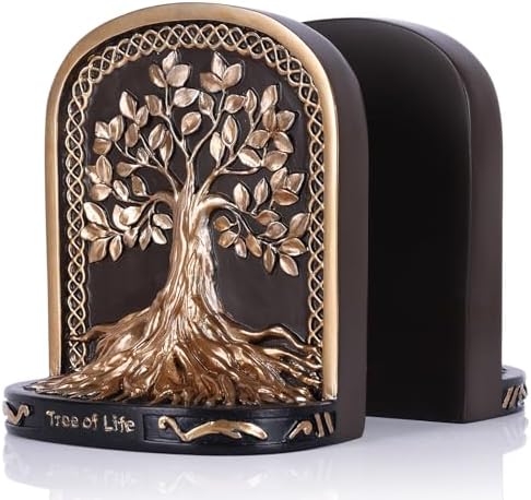 Tree of Life Bookends, Black Gold 2 Non-Skid Heavy Decorative Bookends for Shelves Or Bookcase, Elegant Bookends for Library Office Decor, Home Décor Gift by LINYTHER