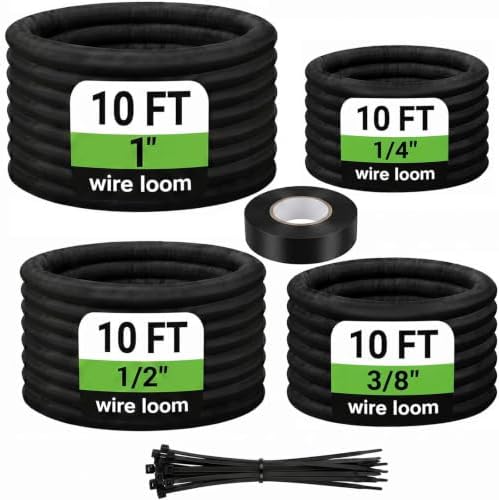 Cable Sleeve Split-Sleeving 1/4", 3/8", 1/2", 1" x 10 FT Cord Management Wire Protector, Wire Cover Heat Resistant Wiring Loom Wire Organizer, Heavy Duty Auto Wrap Cord Protectors from Pets No Chew by uuvzvcek