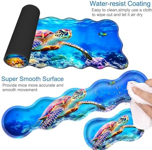 Desk Mat, Mouse Pad with Wrist Rest, 4-in-1 Large Mouse Pads for Desk, Ergonomic Mouse Pad and Keyboard Wrist Rest Gaming Keyboard Mat for Office,Colorful Sea Turtle in Ocean - Image 3