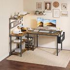 47in L Shaped Gaming Desk with Pegboard & Shelf & Storage Bag, Rustic Brown - Image 7