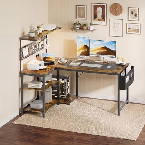 47in L Shaped Gaming Desk with Pegboard & Shelf & Storage Bag, Rustic Brown - Image 7