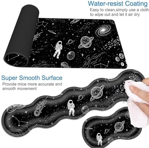 Desk Mat, Mouse Pad with Wrist Rest, 4-in-1 Large Mouse Pads for Desk, Ergonomic Mouse Pad and Keyboard Wrist Rest Gaming Keyboard Mat for Office,Astronaut Planet - Image 3