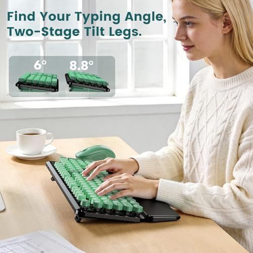 Wireless Keyboard Mouse, Magnetic Wrist Rest, Round Keycaps, Green & Black - Image 5