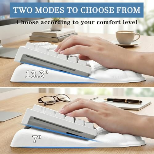 Cloud Keyboard Wrist Rest with Sloped Keyboard Pad, Ergonomic 3-in-1 Mouse Pad with Wrist Support and Coaster, Non-Slip Memory Foam Desk Mat Set for Mechanical Keyboard, Office & Gaming,White - Image 4