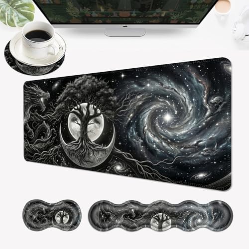 Desk Mat, Mouse Pad with Wrist Rest, 4-in-1 Large Mouse Pads for Desk, Ergonomic Mouse Pad and Keyboard Wrist Rest Gaming Keyboard Mat for Office,Tree of Life Moon by EFGWSDER