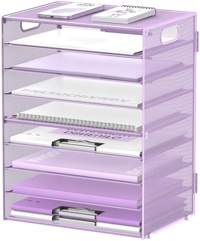 DALTACK 9-Tier Paper Letter Tray Desk Organizer with Handles, Mesh File Holder Organization, Paper Sorter Desk Organizer for Office Home School, Purple 2 Pack by DALTACK
