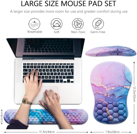 Mouse Pad Wrist Support, Laokiiy 2 in1 Keyboard Wrist Rest+ Ergonomic Mouse Pad, Non-Slip Wrist Rest for Computer Keyboard, Made Easy Typing & Relieve Wrist Pain(Blue Pink Marble) - Image 5
