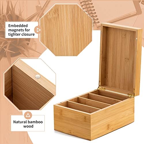 4 x 6 Inches Index Card Holder Set, Bamboo Organizer Box, Wooden Color - Image 3