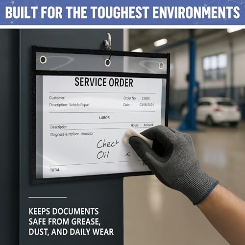 50 Pack Horizontal Job Ticket Holders 8.5x11 - Landscape Shop Ticket Holders 8 1/2 x 11 - Work Order Plastic Sleeves for Documents - Dry Erase Pocket Sleeve - Dry Erase Sleeves Clear Pocket Sleeve - Image 5