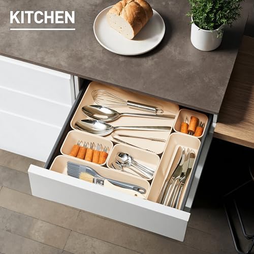 ISSEVE 8Pcs Silicone Drawer Organizer Trays for Bathroom, 4 Sizes, White - Image 5