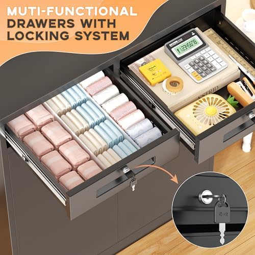 INTERGREAT Metal Garage Storage Cabinets with Lock,Steel Storage Cabinet with Drawer and 2 Adjustable Shelves, Small Lockable Office Steel Cabinet for Home, Warehouse, School, Black - Image 6