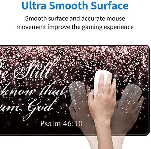 Large Gaming Mouse Pad, Keyboard Wrist Rest pad + Mouse Wrist pad + Coaster Set Extended Waterproof Non-Slip Table mat Suitable for Home Office Learning Games - Rose Gold Glitter Black Psalm46:10 - Image 3