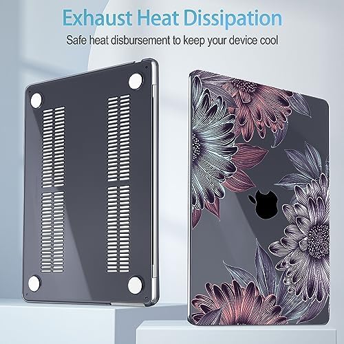 Mektron for 2026/2025/2024/2023 MacBook Air 15 INCH M5 A3448 /M4 A3241 /M3 A3114 /M2 A2941 Case, Printed Plastic Hard Shell Cover with 15.3" Liquid Retina Display Touch ID, Blooming Chrysanthemums - Image 3
