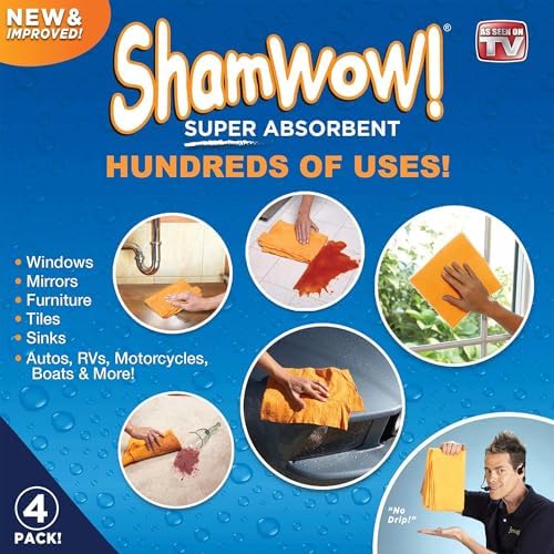 ShamWow Shammy Cloth 4-Pack, 20"x24", Super Absorbent Chamois Towel - Image 4