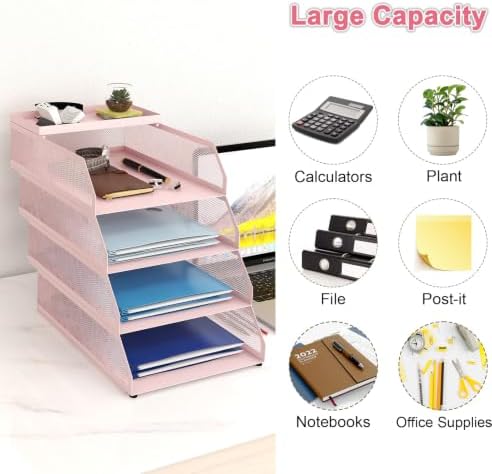 Natwind 4-Tier Stackable Metal Mesh Desk Paper Tray Organizer,Pink - Image 7