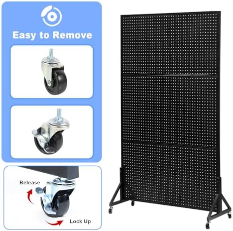 Eastern Tree Metal Pegboard Display Stand 3.5 x 6 Feet with 30 Hooks, Standing Pegboard Display with Wheels, Peg board Display Rack, Large Pegboard Panels - Black - Image 5