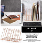 Shimeyao 6 Pieces Magazine Holder Triangle File Holder Book Record Metal Vinyl Record Storage Magazine Rack Multifunction Triangle File Organizer Sorter for Decor Home Office (Rose Gold) - Image 4