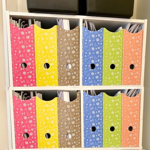 Evelots Magazine File Holder - Set of 24 Floral - Office Desk Organizer - Sturdy Cardboard - New Upgraded Double Front Panel for More Stability - Full 4 Inch Wide - Easy Assemble - Image 6
