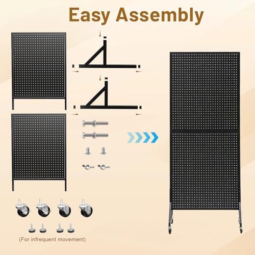 2 x 5.5 FT Metal Pegboard Display Stand with Wheel & Leveling Feet - Image 6