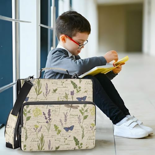 3-Ring Zipper Binder with Shoulder Strap Zip-Up Expanding File Folder Organizer Storage Fireproof Accordion Trapper Keeper Home School Office Three Butterfly (Handwritten Dragonfly Butterfly) - Image 6