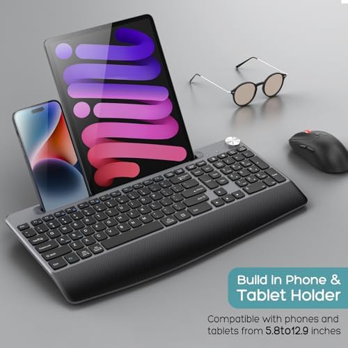 GAMCATZ Ergonomic Wireless Keyboard and Mouse with Wrist Rest，Phone Holder - 2.4GHz Full-Sized Low-Profile Quiet Wireless Mouse and Keyboard Combo for Computer, Laptop, PC, Mac-Black - Image 3