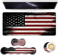 Keyboard Mouse Pad Set, Extended Gaming Mouse Pad+Ergonomics Keyboard Wrist Rest Support, Memory Foam, Easy Typing Pain Relief, 4Pcs XL Ultra Thick Desk Mat,Old American Flag by Vobber