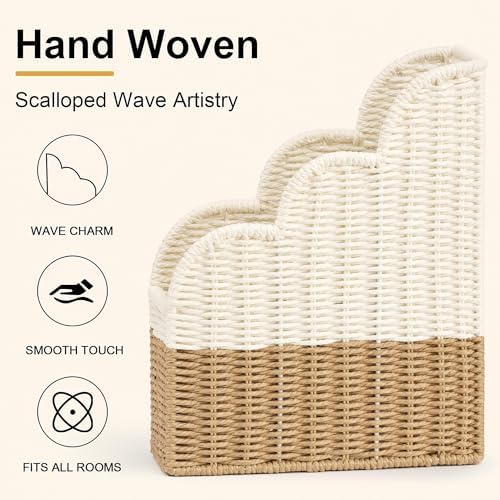 BROWNLILY Handwoven Paper Rope Magazine Holders with Scalloped Edge - Image 2