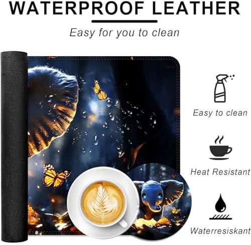 Large Keyboard Mouse Pad Set, Extended Mouse Pad+Keyboard Wrist Rest Support, Memory Foam Ergonomic Easy Typing, 4Pcs (31.5×11.8 in) Desk Pad Set for Office Home,Cute Elephant with Butterflies - Image 2