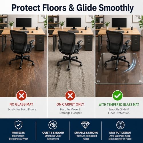 Glass Chair Mat Heavy 1/5" Thick Premium Tempered Glass Duty Hard Glass Chair Mats -for Office Chair on Carpet or Hard Floor with 4 Anti-Slip Pads (55" x 40) - Image 6